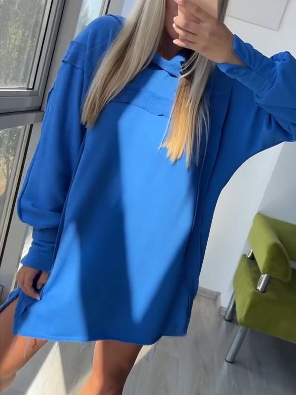 Women's Long Sleeve Hooded Sweatshirt Dress blue