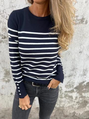 Casual Round Neck Striped Top