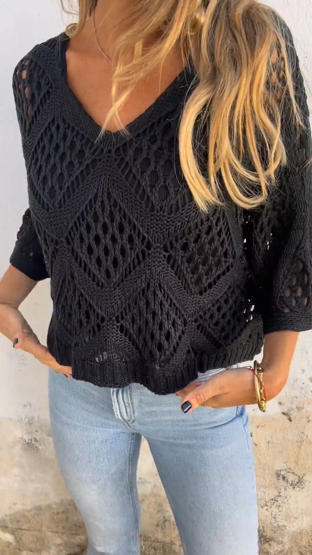 Knitted Cutout Top black