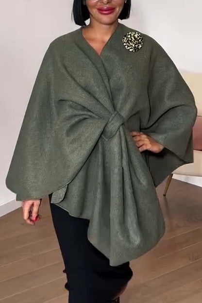 Women's irregular design bat sleeve solid color shawl Army Green