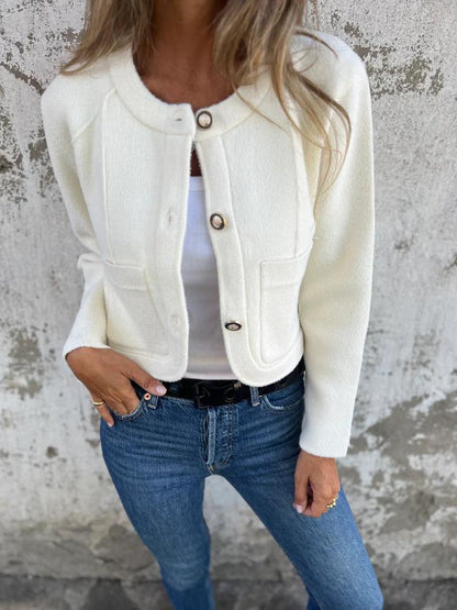 Round Neck Single Breasted Jacket white