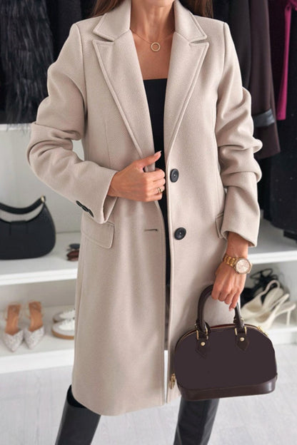 Women's Casual Solid Color Long Coat Beige