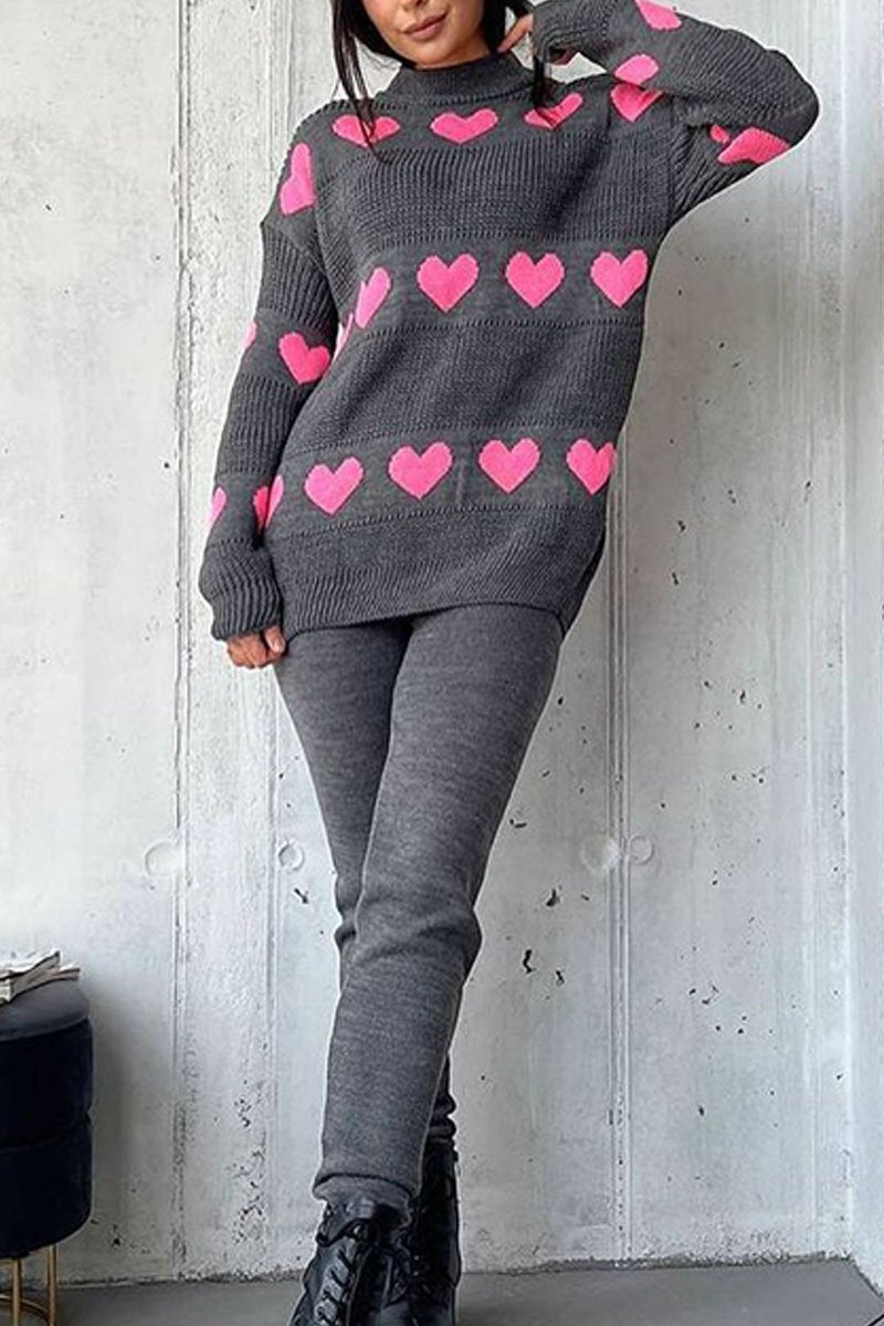 Women's Casual Love Knitted Two-piece Set grey