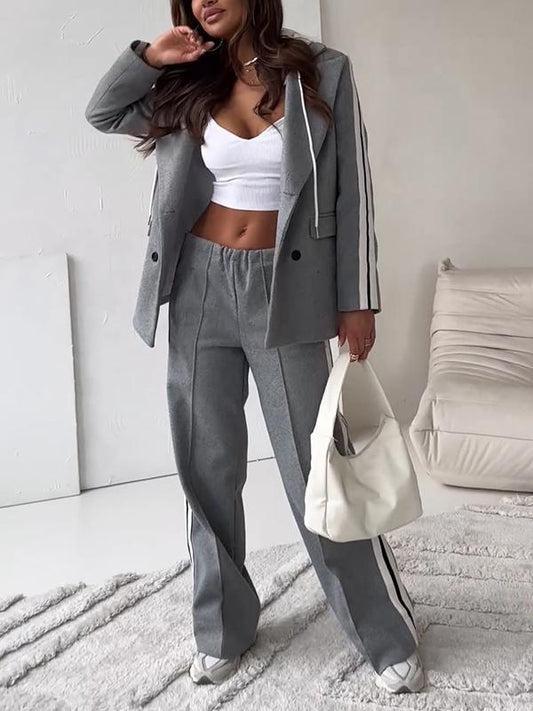 Women's Autumn Casual Hooded Two-piece Suit gray