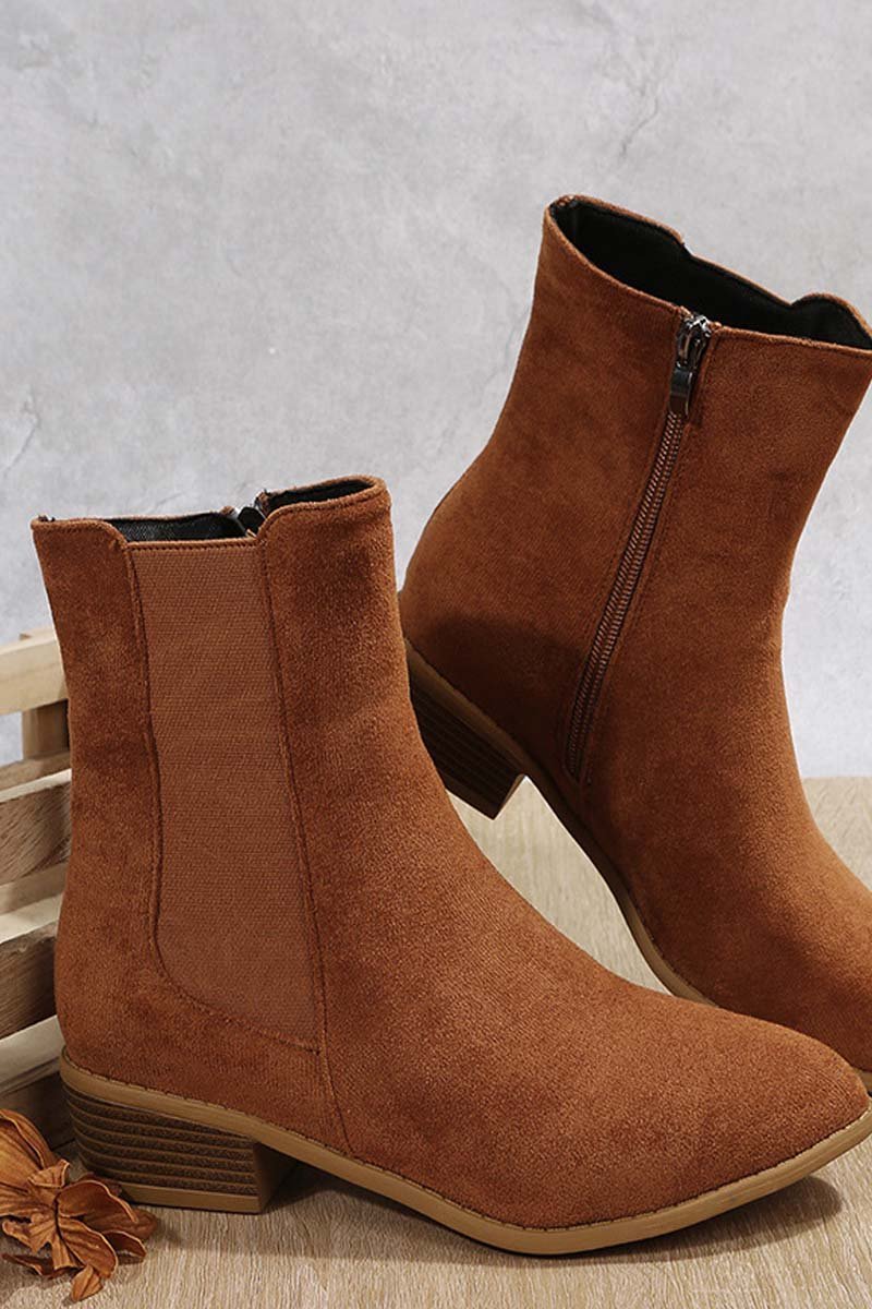 Women's Suede Side Zip Block Heel Martin Boots