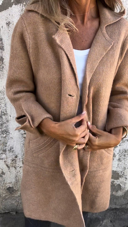 Casual Lapel Single-breasted Long Coat khaki