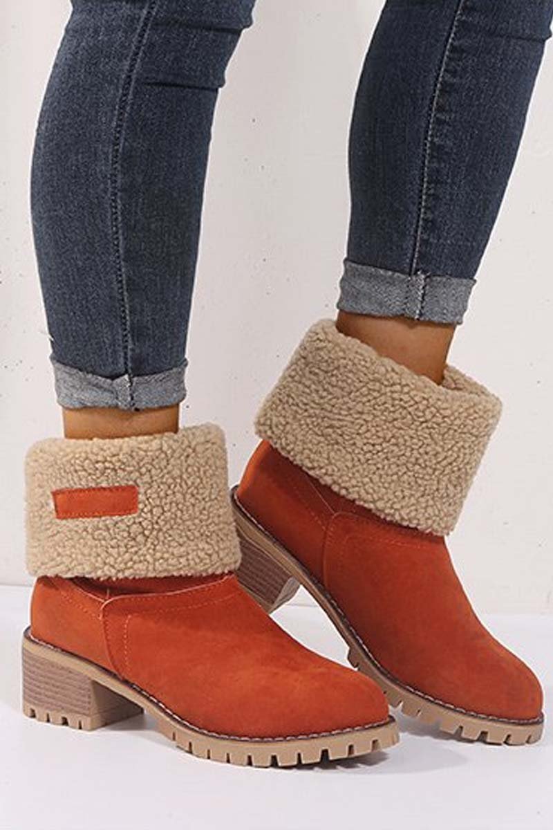 Women's thick heel high heel snow boots women's two-wear plus velvet warm mid-calf boots Orange