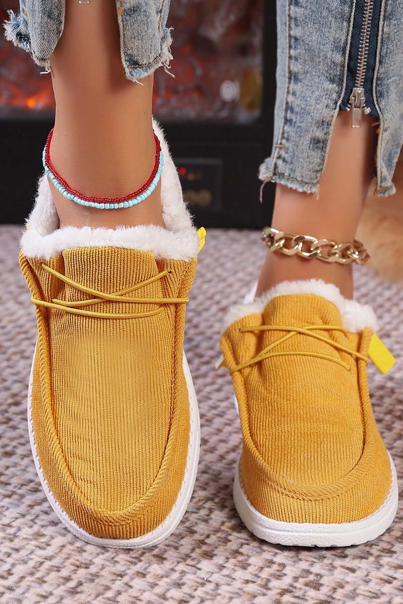 Women's round-toe lace-up plus velvet warm furry women's shoes Yellow