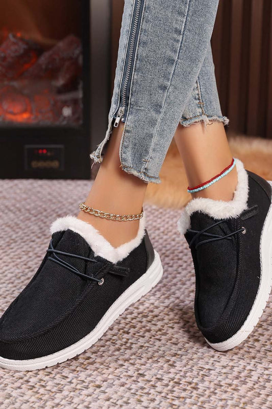 Women's round-toe lace-up plus velvet warm furry women's shoes Black