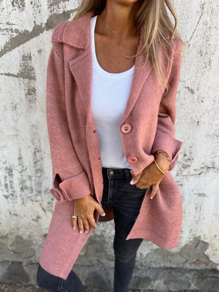 Casual Lapel Single-breasted Long Coat pink