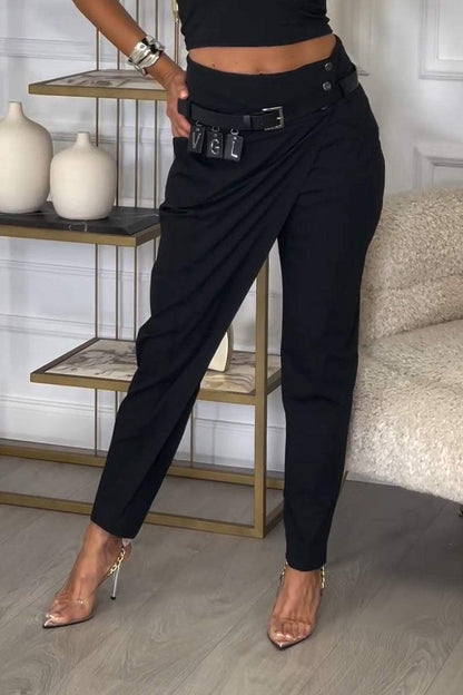 Women's Irregular Design Casual Trousers black