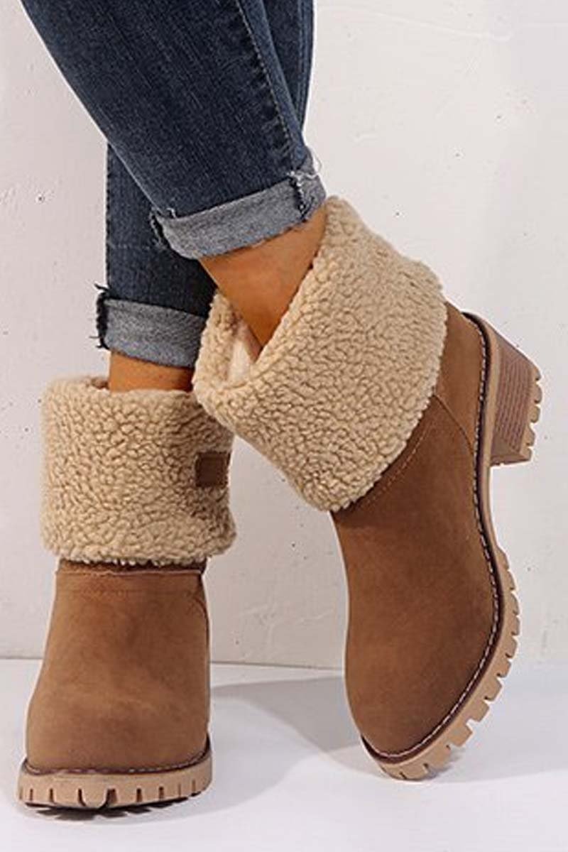 Women's thick heel high heel snow boots women's two-wear plus velvet warm mid-calf boots Khaki