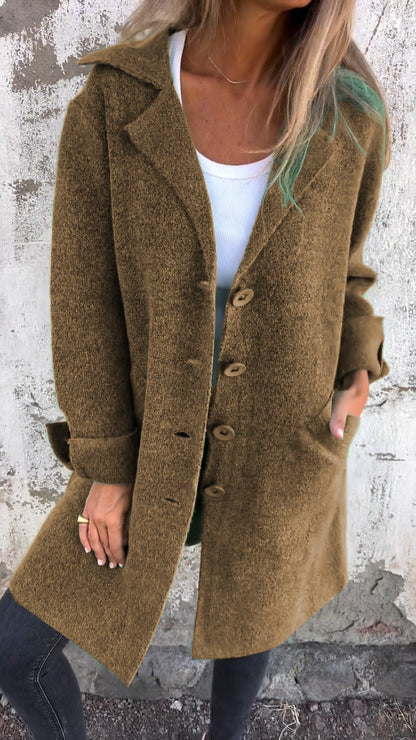 Casual Lapel Single-breasted Long Coat brown