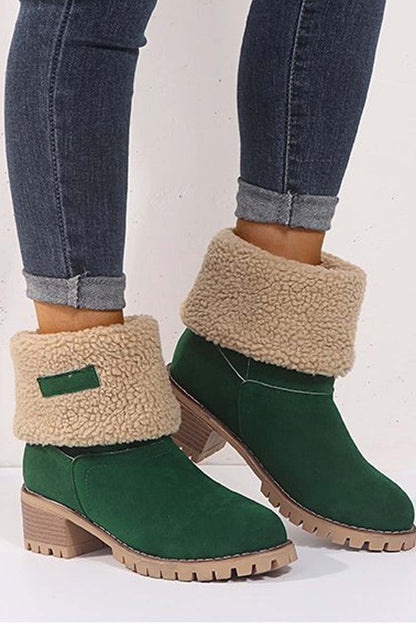 Women's thick heel high heel snow boots women's two-wear plus velvet warm mid-calf boots Green