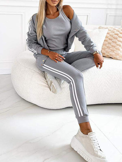 Casual Sports Fashion Cardigan Suit gray Three Piece Set