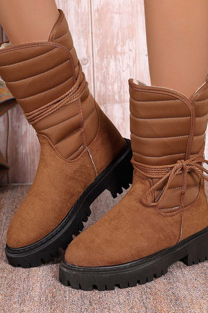 Women's fleece warm strap outer cotton boots Brown