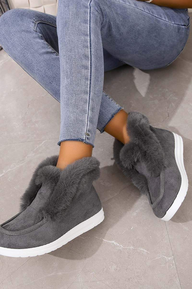 Women's cotton suede round toe casual plush shoes Gray