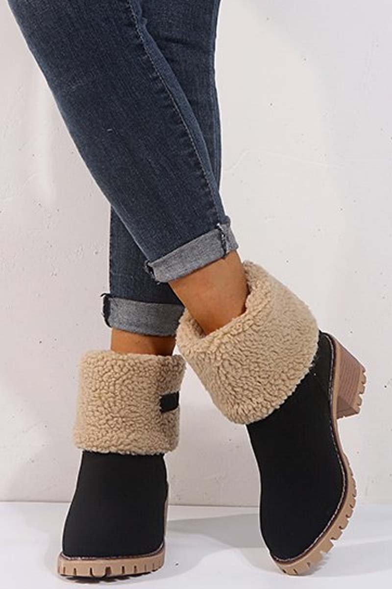 Women's thick heel high heel snow boots women's two-wear plus velvet warm mid-calf boots Black