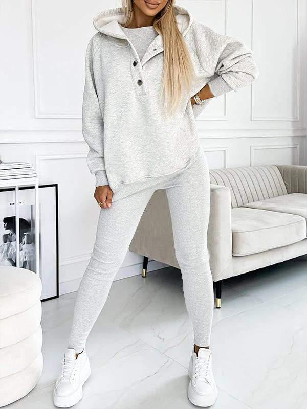 (S-5XL) Plus Size Hooded Casual and Comfortable Sweatshirt Two-piece Suit light gray Sweater + Pants