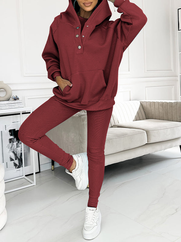 (S-5XL) Plus Size Casual and Comfortable Sweatshirt Two-piece Suit Burgundy