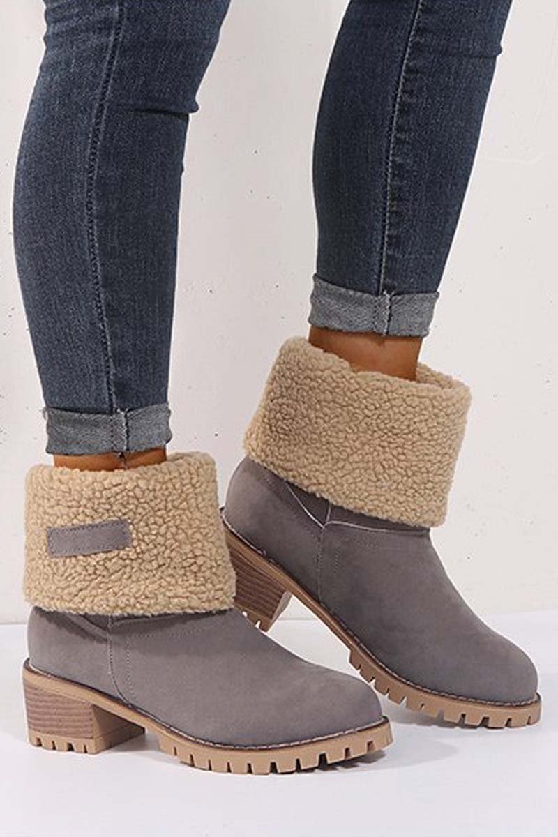 Women's thick heel high heel snow boots women's two-wear plus velvet warm mid-calf boots Gray