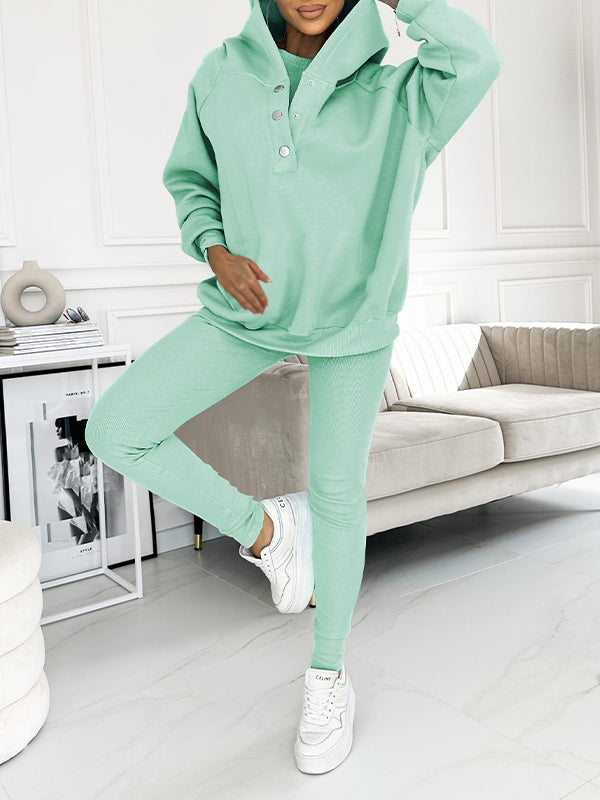 (S-5XL) Plus Size Hooded Casual and Comfortable Sweatshirt Two-piece Suit cyan Sweater + Pants