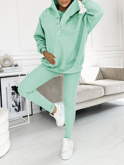 (S-5XL) Plus Size Hooded Casual and Comfortable Sweatshirt Two-piece Suit cyan Sweater + Pants