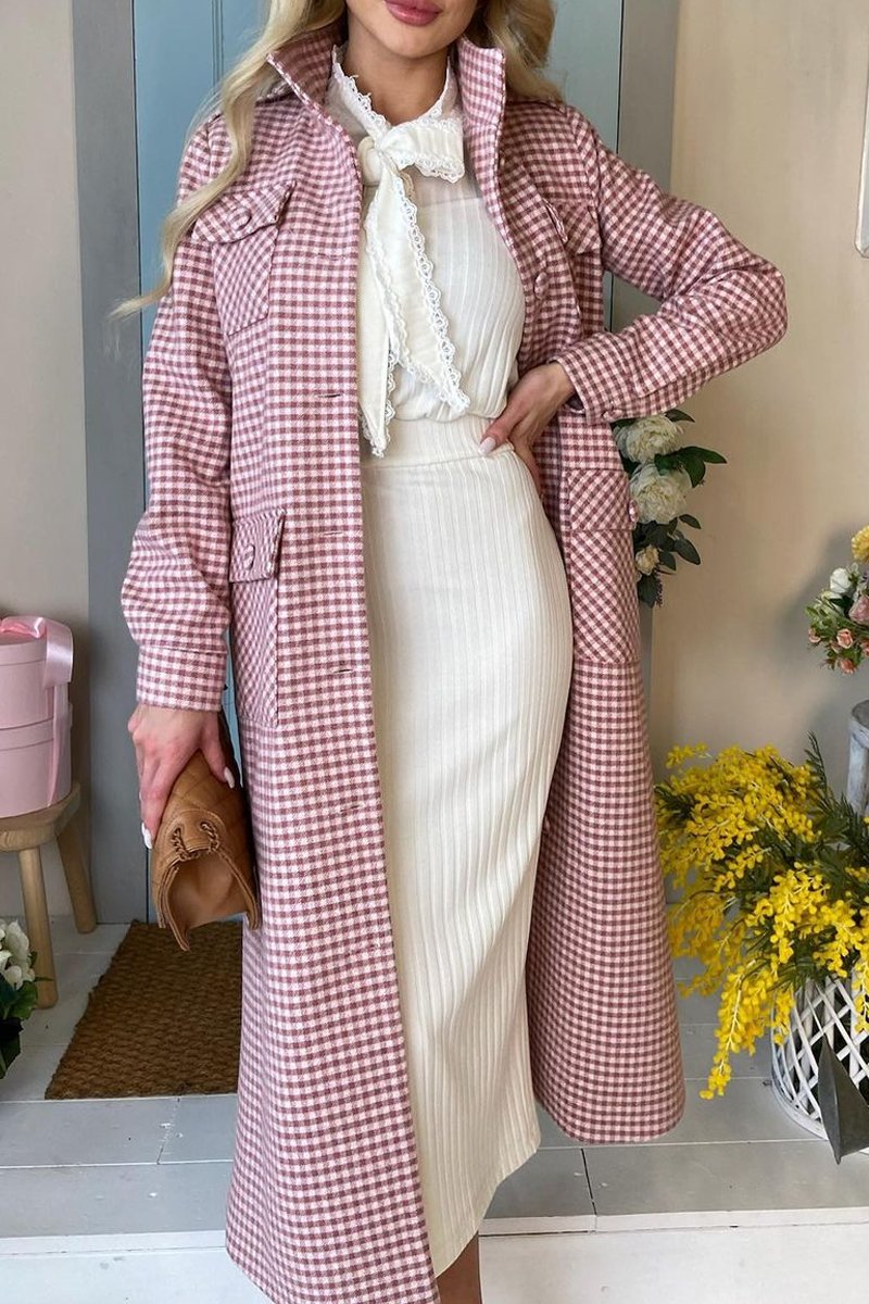 Women's long plaid trench coat