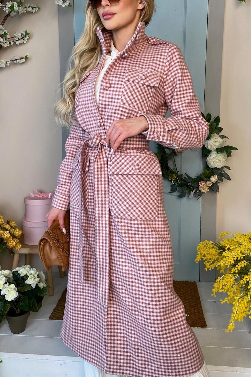 Women's long plaid trench coat