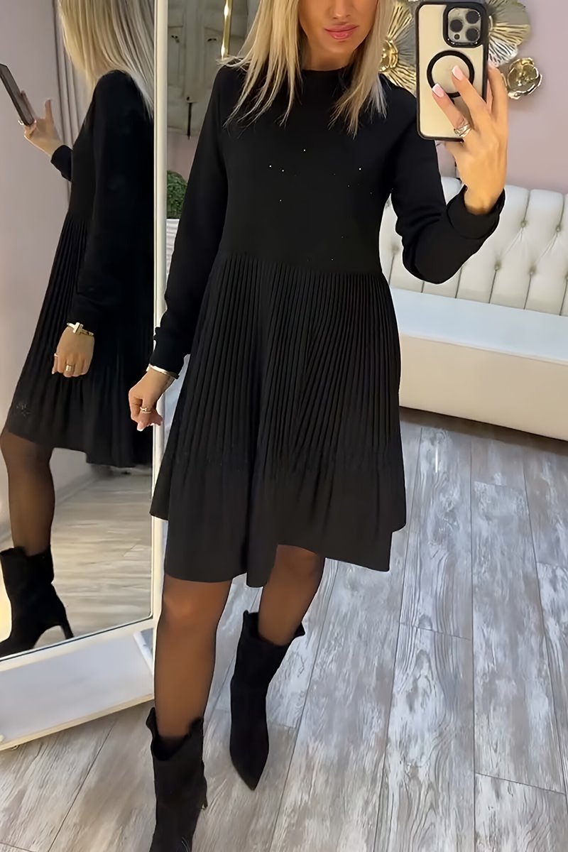 Women's Elegant Solid Color Short Dress Black