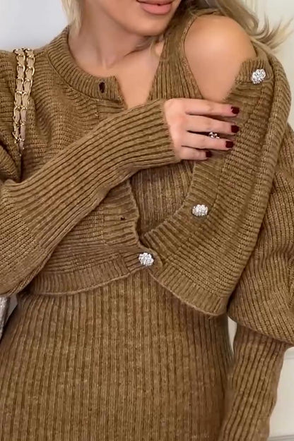 Women's Casual Solid Color Knitted Cardigan Dress