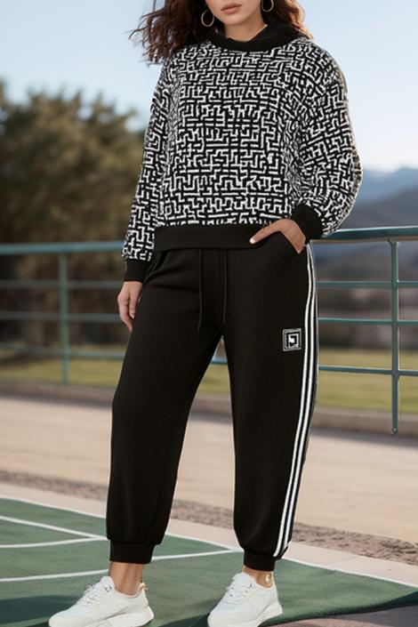 Printed casual sporty suit black