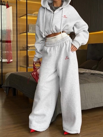 Women's Sport Loose Short Hooded Pants Suit