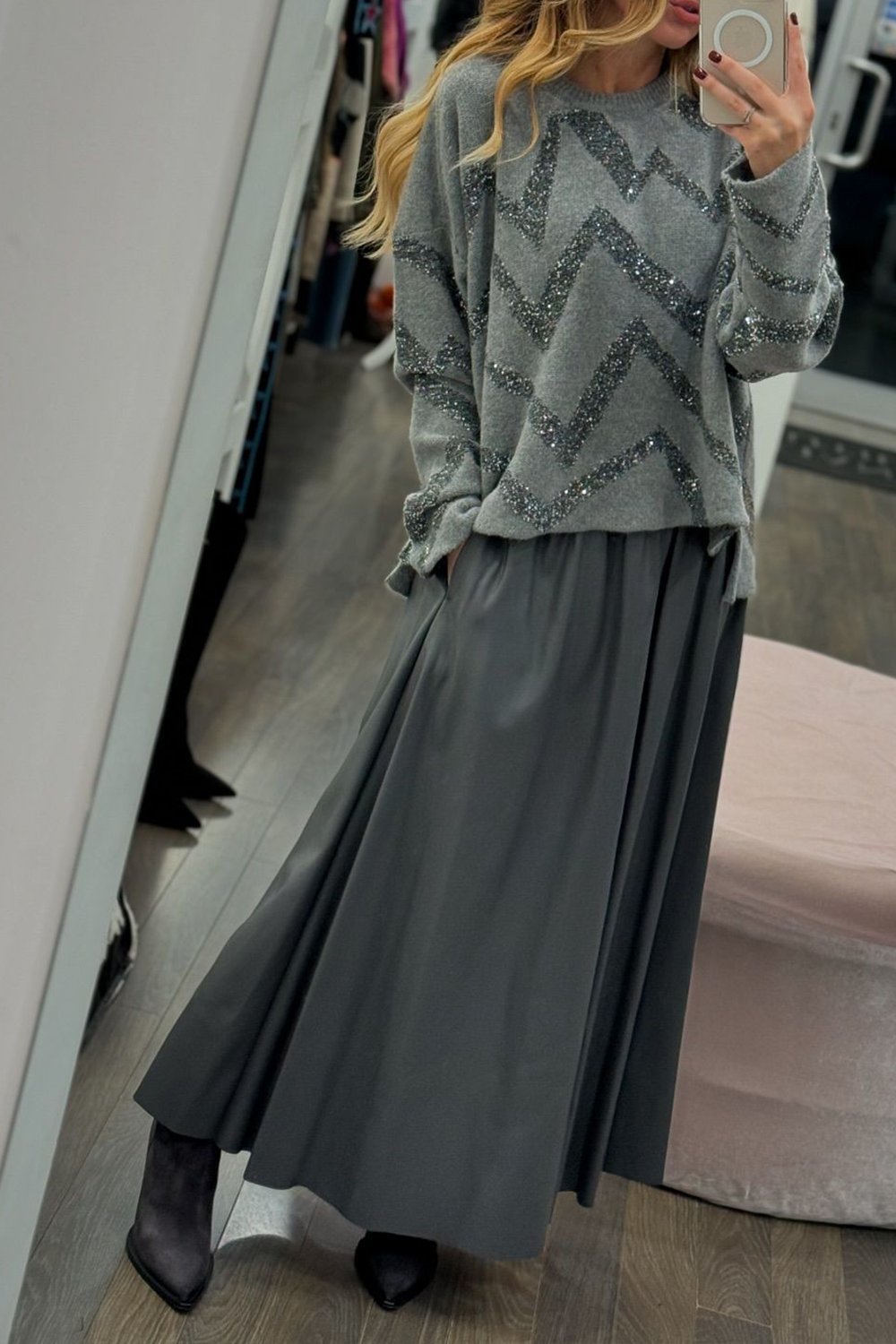 Women's Solid Color Casual Wavy Sequin Skirt Suit grey