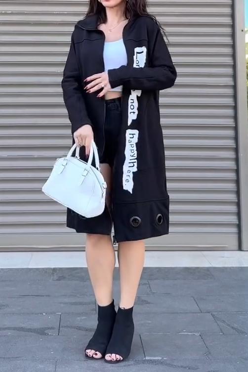 Ladies Casual Letter Print Long Coat