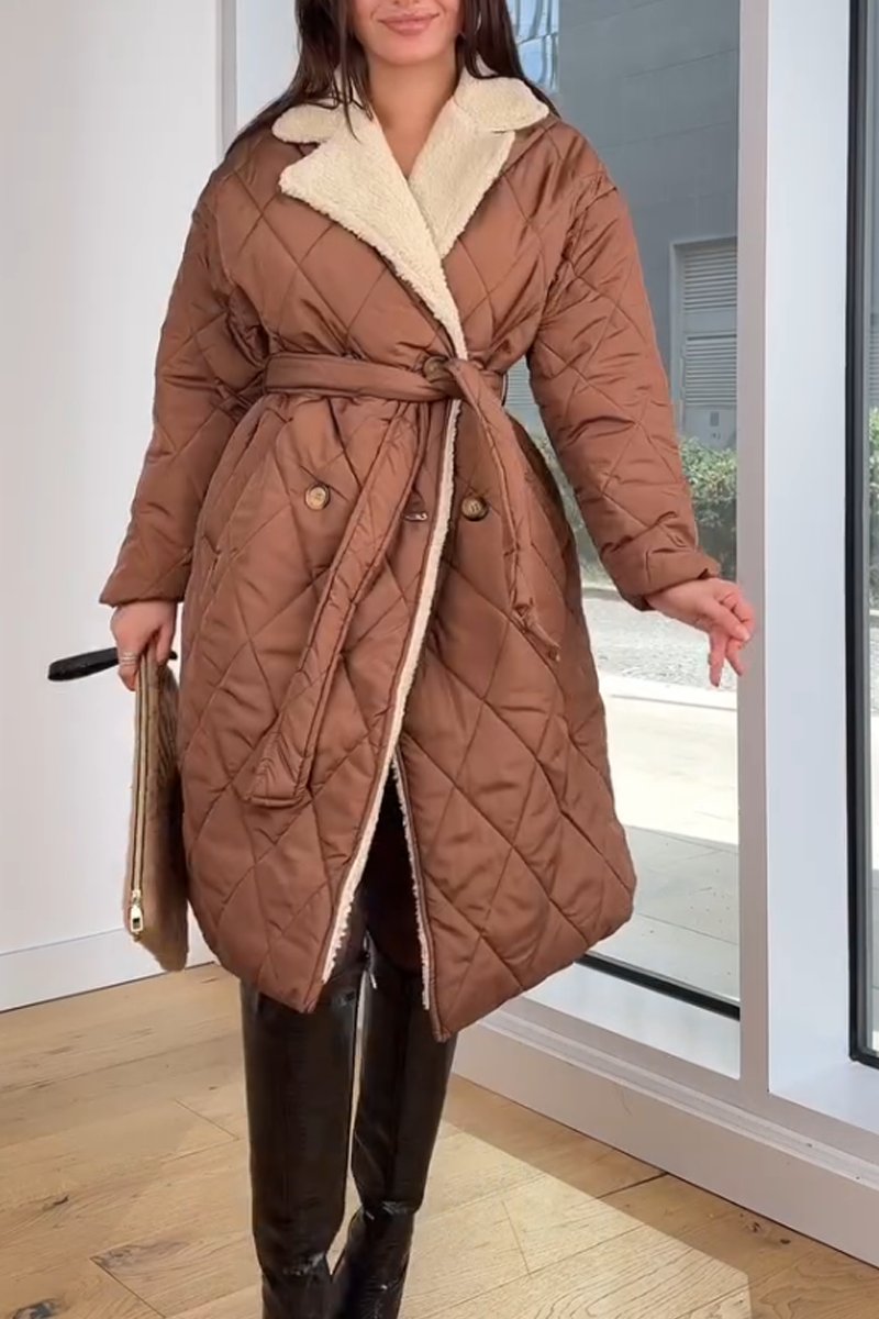 Woman Stylish Fleece Coat Warm Casual Coat Coffee color