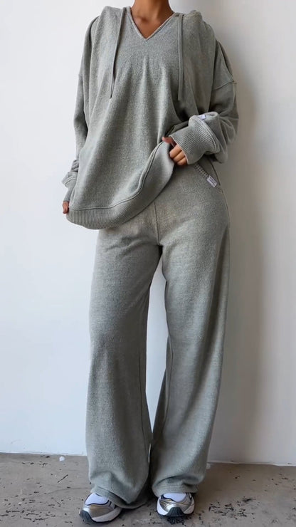 Women's Casual Sports Hooded Knitted Pants Suit