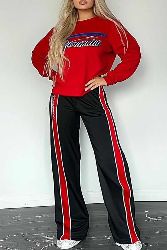 Women's casual color-block set red