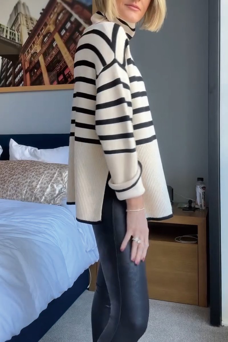 Women's Striped Turtleneck Sweater