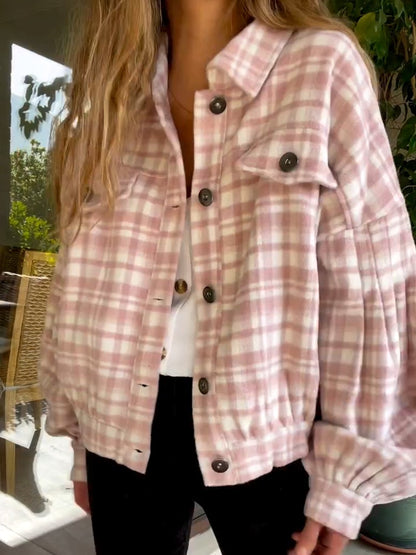 Women's Loose Check Jacket Pink