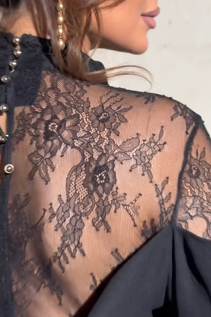 Women's See-through Lace Stitching And Sexy Slit