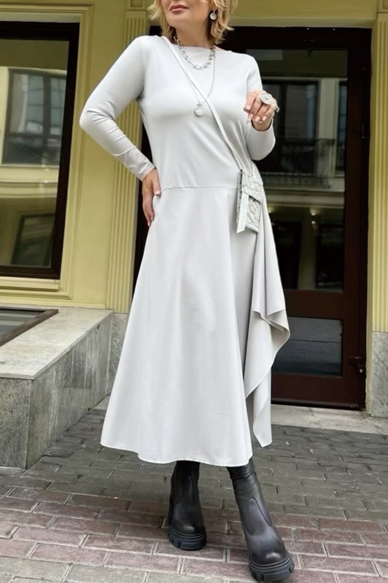 Women's Solid Long Sleeve Midi Dress Gray