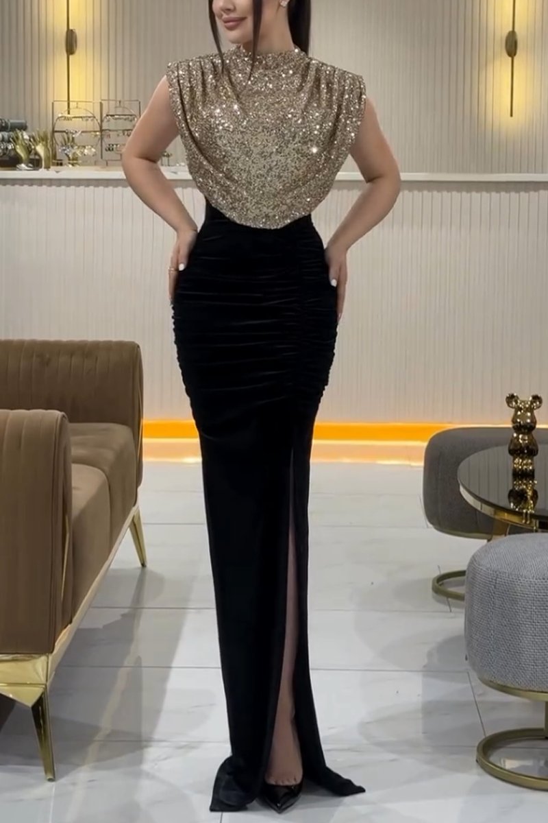 Women's Elegant Sequin Slit Party Dress