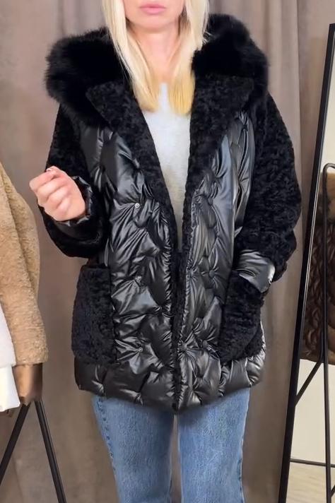 Women's Casual Sherpa Patchwork Fur Collar Cotton Jacket