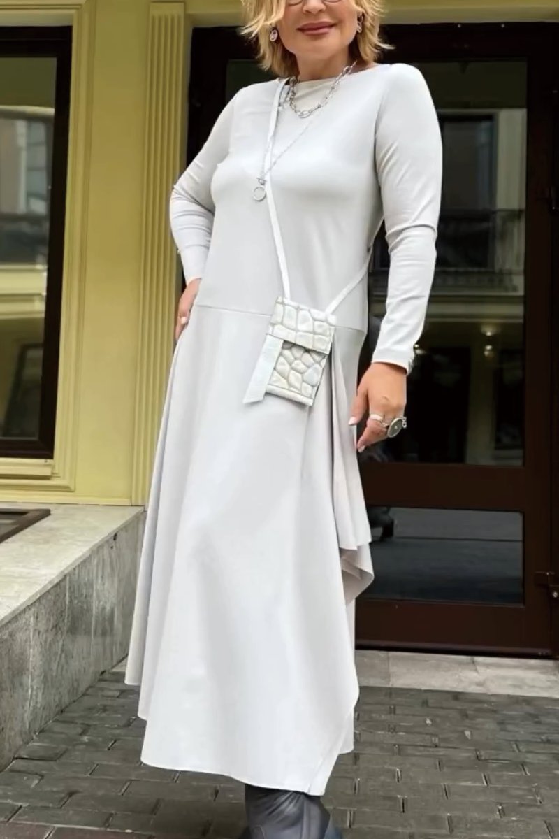 Women's Solid Long Sleeve Midi Dress