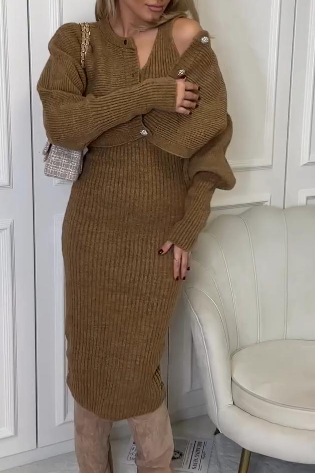 Women's Casual Solid Color Knitted Cardigan Dress