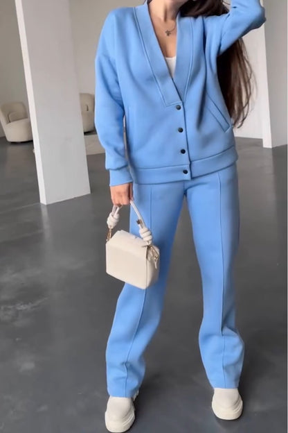 Women's Casual Solid Color Two-piece Pants Suit