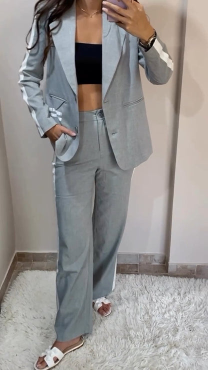 Women's Casual Contrast Trim Suit Jacket