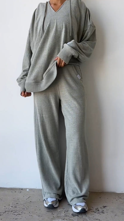 Women's Casual Sports Hooded Knitted Pants Suit