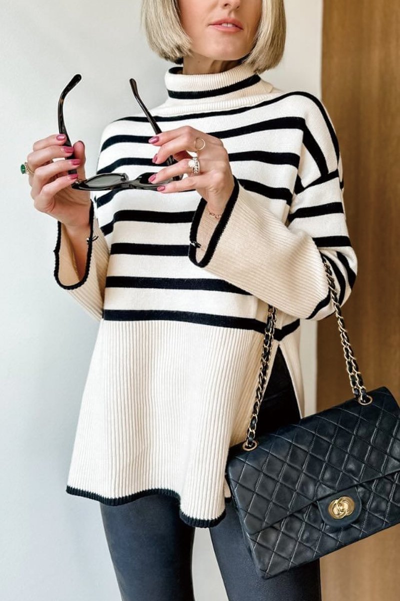 Women's Striped Turtleneck Sweater